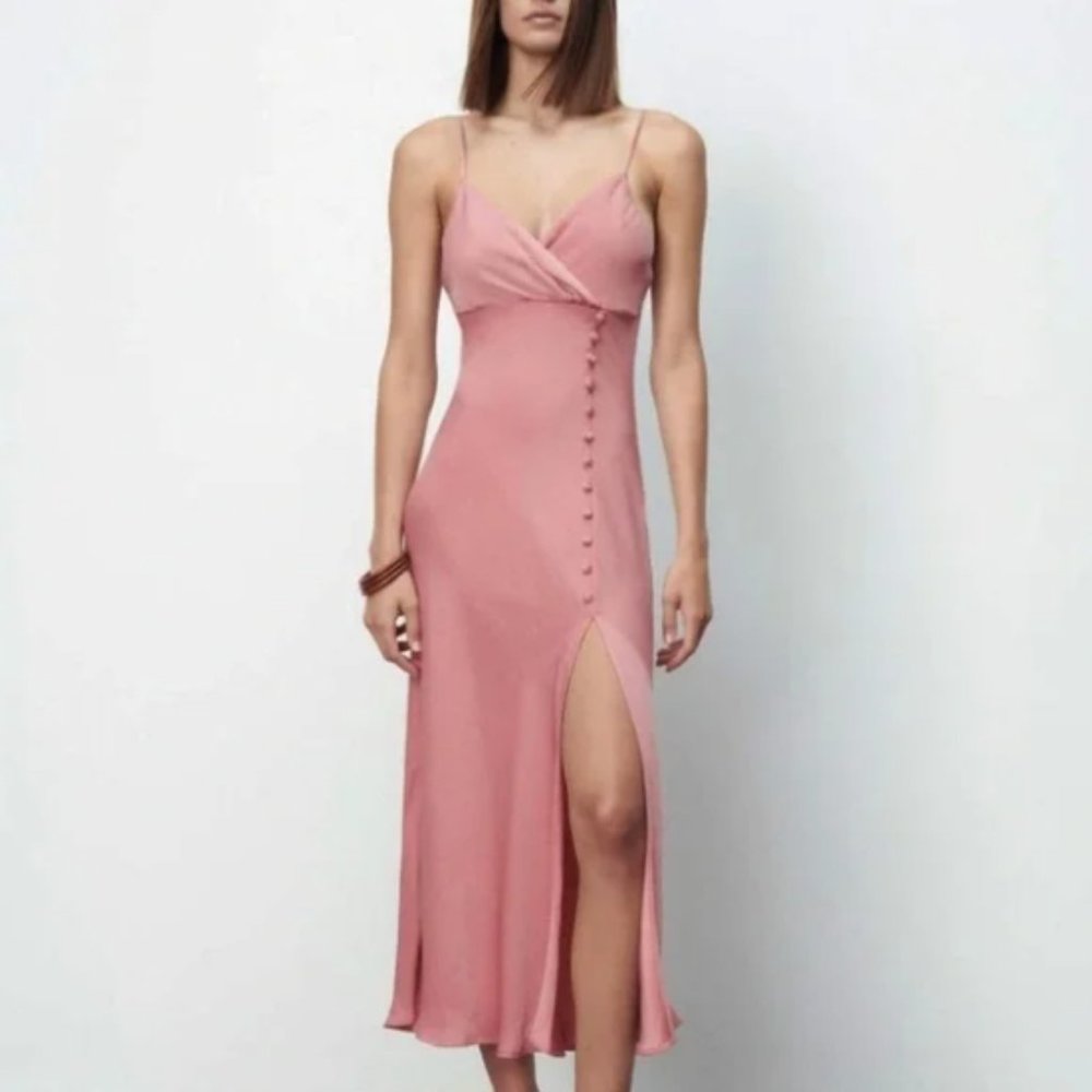 ZARA satin, midi dress with button slit